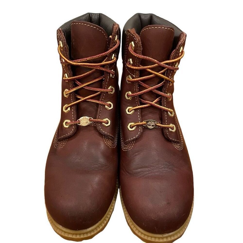 Timberland Womens Premium 6” Waterproof Boots 7.5 Burgundy Bloquette Lace Up